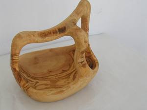 Tazón de ensalada y cesta para frutos secos de madera de olivo tallada a mano, ecológica, estilo rústico antiguo, 25 cm de diámetro - Product Image 4