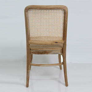 Chaise de salle à manger en teck massif avec dossier en rotin, finition naturelle, design minimaliste éco-responsable pour appartement, atelier, entrée, café moderne - Product Image 3