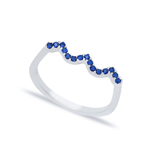 Wave Style Sapphire Zircon Stone Beaded Band <b>Ring</b> Wholesale Turkish Handcrafted <b>925</b> Sterling <b>Silver</b> Jewelry - Product Image 3