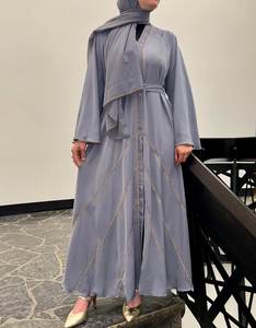 Abaya longue en soie de luxe, design diamant, anti-rides, faite à la main, avec hijab gratuit, vêtements islamiques élégants sur mesure pour adultes - Product Image 6