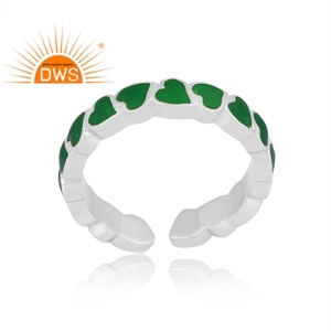 Best Selling Fine <b>Sterling</b> <b>Silver</b> Green Enamel Heart Design <b>Adjustable</b> <b>Ring</b> Custom Jewelry for Women Gift for Her - Product Image 4