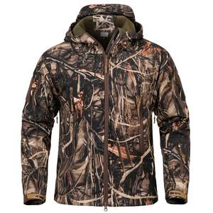Vêtements de chasse silencieux pour hommes, veste de randonnée en softshell, camouflage, imperméable, polaire, à capuche, avec poches - Product Image 5