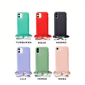 Funda de Silicona Real DAM para iPhone 15 Pro Max con Correa de Cordón en Colores Turquesa, Rojo, Negro, Lila, Verde y Rosa - Product Image 3