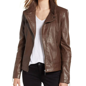 Chaqueta de Cuero Genuino Personalizada para Mujer, Talla XL, Nueva Colección, Transpirable, Invierno, Moda, Cuello Alto, Alta Calidad, Color Sólido - Product Image 5