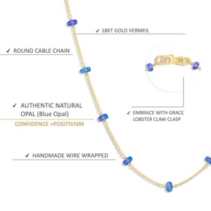 Collar de Cadena con Cuentas de Ópalo Azul y Plata de Ley 925 para Mujer, Tamaño 14 Pulgadas, Joyería Fina con Baño de Oro para Bodas, Regalo de Joyería - Product Image 4
