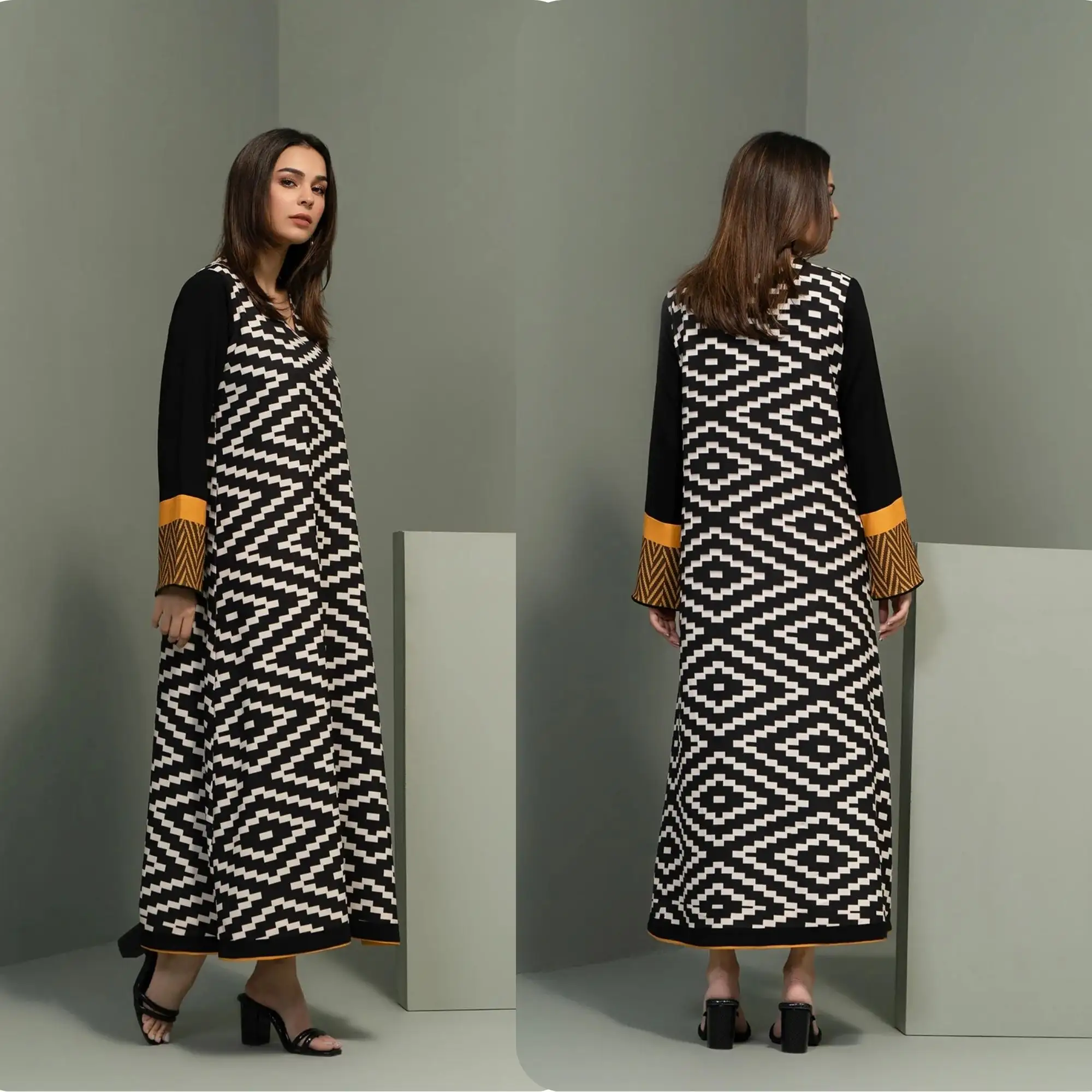 Korean BSY Imported Fabric New Hot Selling Geometric Printed Casual Wear Women Kurti Top Dress