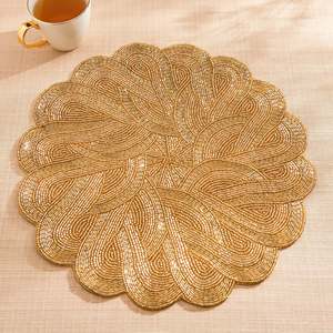 Handcrafted Round <b>Beaded</b> <b>Placemats</b> for Dining Table Wedding Christmas Decoration family gathering parties - Product Image 1
