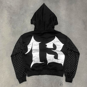 Sudadera con capucha y parche con apliques bordados desgastados para hombre con etiqueta privada del fabricante personalizado, ropa de calle de felpa francesa para invierno - Product Image 4