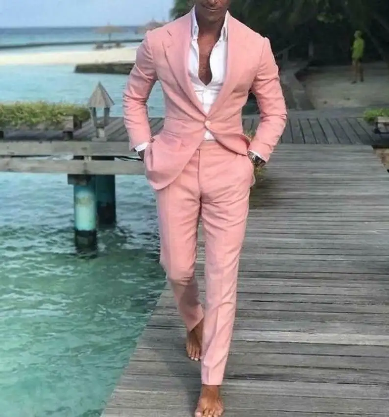 Premium Quality Luxury Italian Designer Men Suits Pink 2 Piece Formal Wedding One Button Groom Wear Slim Fit Beach Suit Bulk OEM