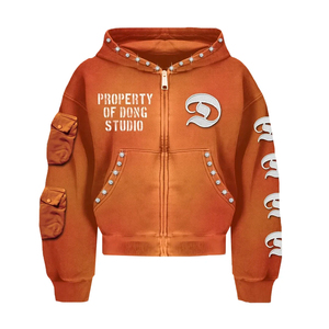 Sweat à capuche vintage personnalisé à fermeture éclair, streetwear lourd, coupe ample, sweat à capuche en molleton français de haute qualité, sweat à capuche court avec strass - Product Image 6