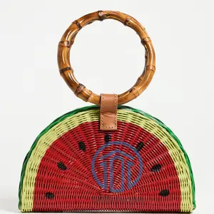 New design elegant watermelon shaped handbag from the best rattan fibre for women, fashion show, gift for mom made in Vietnam