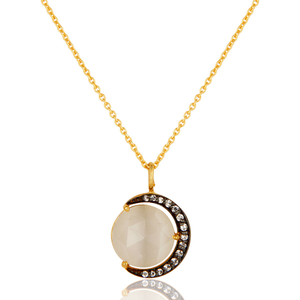 Zircon Moonstone Gemstone Pendant Half Moon Designer Silver Gold Plated <b>Chain</b> Pendant Jewelry Manufacturer - Product Image 4