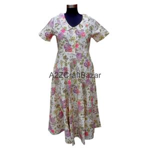 Women's Vintage A-Line <b>Maxi</b> <b>Dresses</b> <b>Short</b> Sleeve 100% Cotton Floral Print Eco-Friendly & Breathable Comfortable Summer Wear - Product Image 1