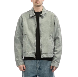 Chaqueta vaquera personalizada con forro de algodón, chaqueta de trabajo lavada, transpirable, holgada, para exteriores, chaqueta vaquera de trabajo informal de lona pesada - Product Image 1