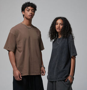 T-shirt Boxy épais T-shirt vierge en détresse T-shirt vintage unisexe Logo personnalisé Logo surdimensionné hommes t-shirts - Product Image 2