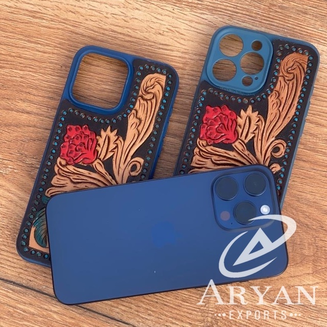 New Handmade Stylish Tooled Leather Phone Case Personalized Vintage Luxury High Quality Tooled Floral Case for IPhone 15 Pro Max