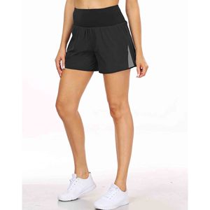 Shorts de yoga noirs taille haute avec bande latérale, séchage rapide, en Spandex et Polyester, vêtements de sport pour femmes, entraînement, gym, course à pied - Product Image 6