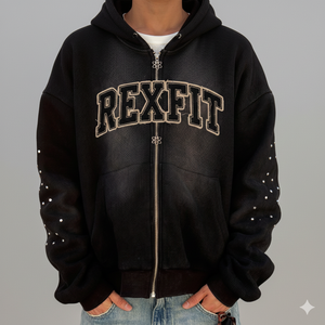 Rexfit Mens <b>Zip</b> <b>Up</b> <b>Hoodie</b> with Distressed Embroidery Logo | Premium <b>Fleece</b> Zipper <b>Hoodie</b> | Casual Streetwear <b>Hoodie</b> for Winter - Product Image 6