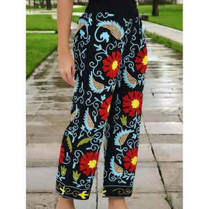 Handmade Embroidered Boho Harem <b>Pants</b> Unique Hippie Lounge Pajamas with Pockets Breathable Suzani Festival Gift for Her - Product Image 4