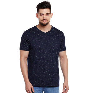 Slim Fit grande taille vêtements couleur noire hommes imprimé T-Shirt Premium élégant décontracté col en v conception respirant t-shirts pour hommes - Product Image 1