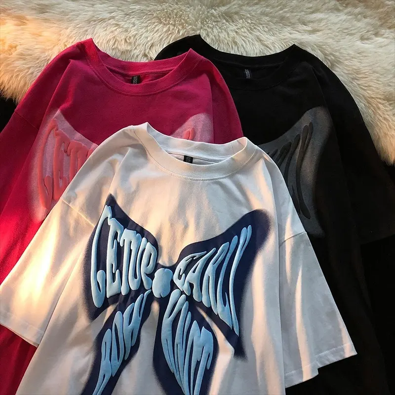 Summer Short Sleeve Custom Printing Round Neck T Shirts 100% Cotton Women Butterfly Graphic Tees T-Shirt