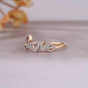 Moissanite natural escritura amor anillo 14K oro amarillo amor diseño anillo Moissanite natural hecho a mano amor carta oro anillo amor regalo - Product Image 2