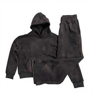 Sweat à capuche pull-over pour homme, coupe courte, double couche, en molleton bouclette 480-500 GSM, délavé à la pierre, effet soleil, style vieilli, vente en gros - Product Image 1