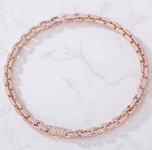 Cadena de Eslabones Rolo con Dijes de Moissanita VVS Corte Princesa, Dijes de Hip Hop, Plata 925 - Product Image 1