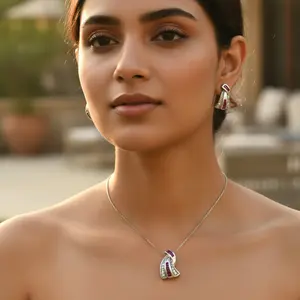 Ensemble de boucles d'oreilles pendantes tendance pour femmes en argent et rubis, bijoux de fête de mariage chrétien mignons avec des perles étincelantes, diamants, forme de fleur - Product Image 3