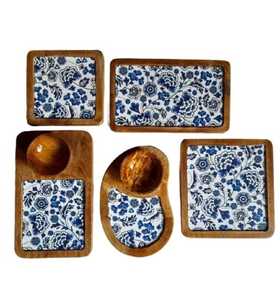 Plato de bandeja de servicio de madera de acacia más vendido con diseño rectangular único precio de fábrica ecológico - Product Image 5