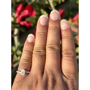 925 Silver Rainbow Moonstone <b>Ring</b> Dainty Geometric Gemstone Oval and Marquise Cut Diamond Engagement Rhodium Plated - Product Image 6