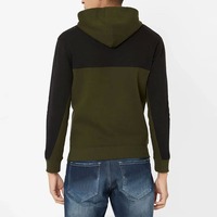 Hoodie Fleece Katun 100% Warna Hijau Zaitun Panel Blok Hitam Lengan Raglan Saku Samping Berbelah Pinggiran Berusuk Pewarnaan Polos Musim Dingin
