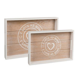 ชุดแท่นวางไม้สไตล์ชนบท 2 ชิ้น ดีไซน์ทำมือ สำหรับ "ฉันรักบ้านของฉัน" - Product Image 1