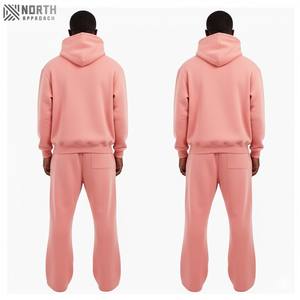 Vente en gros logo personnalisé Ensemble de survêtement à fermeture éclair complète avec impression bouffante pour hommes Pantalon de survêtement et sweat à capuche Ensemble de survêtement 2 pièces délavé à l'acide - Product Image 2