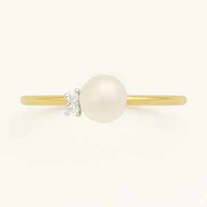 Anillo de bodas de oro amarillo de 14K certificado GIA con perla chapada en rodio y joyería fina atemporal de diamantes para aniversarios de mujeres - Product Image 3