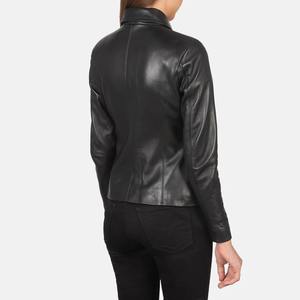 Chaqueta Bomber negra de cuero genuino con logotipo personalizado bordado transpirable relleno de algodón para prendas de vestir exteriores de otoño e invierno - Product Image 5