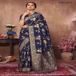 Sari de seda Dola pesado de diseñador con pieza de blusa Sari indio tradicional para ocasiones festivas - Product Image 1