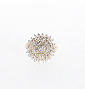 Impresionante anillo de cóctel floral de oro blanco de 14 quilates, diamante natural con centro de racimo de Halo redondo multicapa, resplandor audaz - Product Image 3