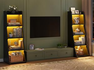 Estantería de Estilo Nórdico de 5 Niveles <span class=keywords><strong>con</strong></span> Luces LED, Estantería Decorativa Inclinada para Sala de Estar, Librería de Madera - Product Image 4
