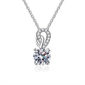 Ready Ship VVS D Color 2 Carat Brilliant Cut Moissanite Claw Setting Stud Solitaire Pendant Necklace Link Chain 925 Sterling - Product Image 1