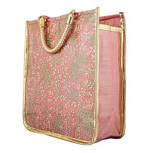 Sac à main de style oreiller en polyester laminé à motifs floraux pour femmes avec fermeture à glissière brodée et deux poignées - Product Image 2