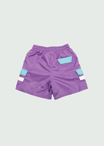 Short de bain sport en nylon tissé brodé violet pour homme, avec cordon de serrage, taille élastique, séchage rapide, entraînement, OEM personnalisé - Product Image 4