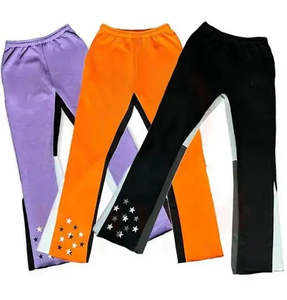 Venta caliente Unisex personalizado 100% algodón pantalones de chándal Puff estampado acampanados pantalones de chándal Vintage suelto medio transpirable lona para invierno - Product Image 3