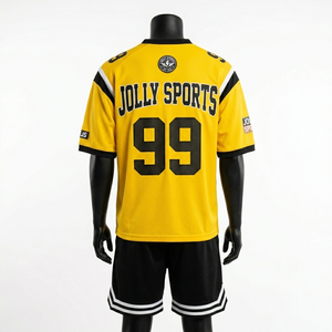 ชุดเสื้อฟุตบอลและกางเกงขาสั้นผ้าโพลีเอสเตอร์ตาข่ายพรีเมียม 190 GSM สีเหลืองดำ แบบสั่งทำพิเศษสำหรับผู้ชาย - Product Image 4