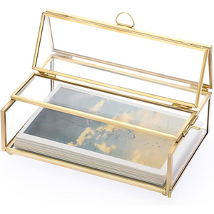 Boîte à bijoux moderne en laiton et verre de qualité supérieure, en forme de cabane, organisateur de maquillage fait main, boîte de rangement géométrique dorée transparente, coffret cadeau - Product Image 4