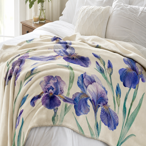 Custom Printed <b>Throw</b> Blanket Personalized Iris Floral Gift Sublimation Flannel Fleece Polyester - Product Image 1