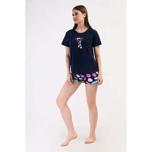 Conjunto de Top y Pantalón Corto de Licra Suprema con Cuello Redondo y Mangas Reglan Ovaladas para Mujer - Azul Marino - Azul Marino - Product Image 2