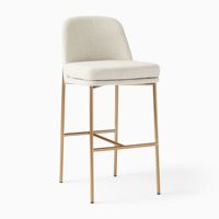 Tabourets de bar modernes Jerry pour l'intérieur, avec structure en bois et revêtement en tissu, design écologique réglable, finition or crème