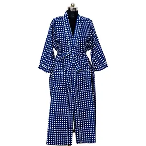 Pur coton teint longue longueur Kimono Robe bloc à la main imprimé coton Kimono femmes vêtements de nuit Robe cadeau pour les femmes