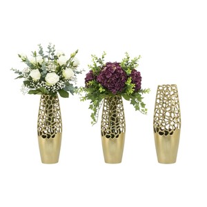Florero de Metal Premium para Decoración de Mesa en Hogar, Hotel o Fiesta, Accesorio Elegante para Sala de Estar, Diseño Calado, Florero Dorado para Mesa - Product Image 1